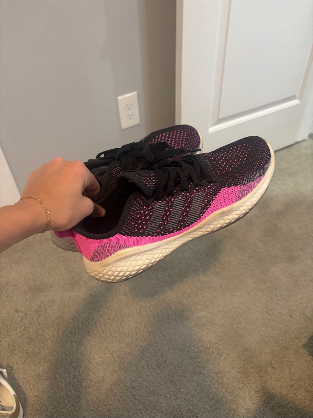 Black and Hot Pink Knit Women's Athletic Sneakers